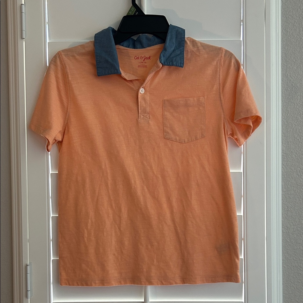 Cat & Jack Salmon Polo with Denim Collar